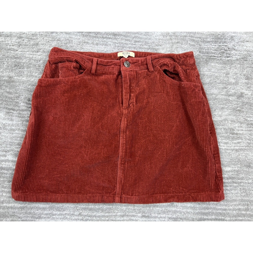 Kori America Skirt Womens L Rust Orange Corduroy‎ Mini 5-Pocket M8023RE Casual